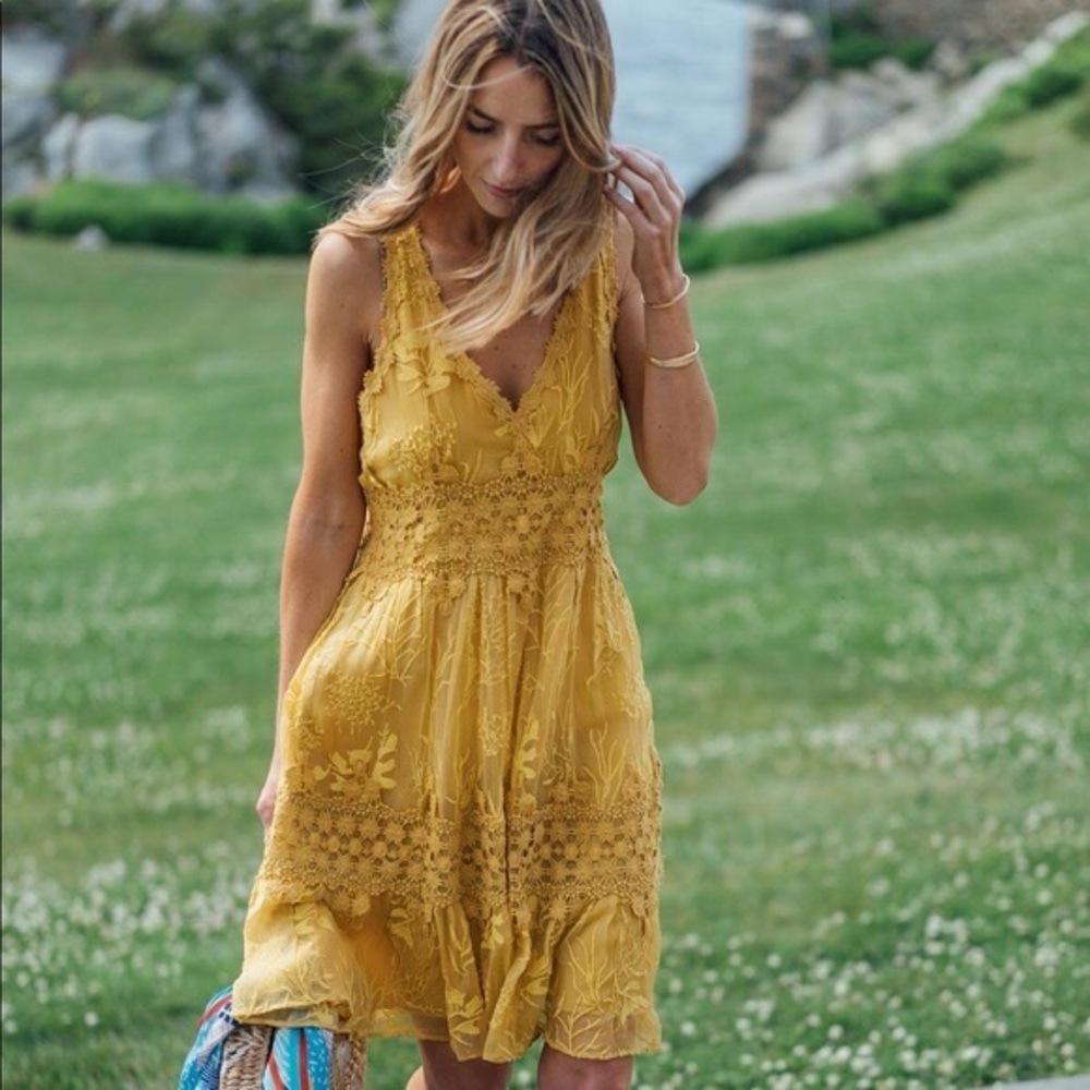 NEW NWT RARE Anthropologie Ranna Gill Veronica Yellow Lace Midi Sundress Boho